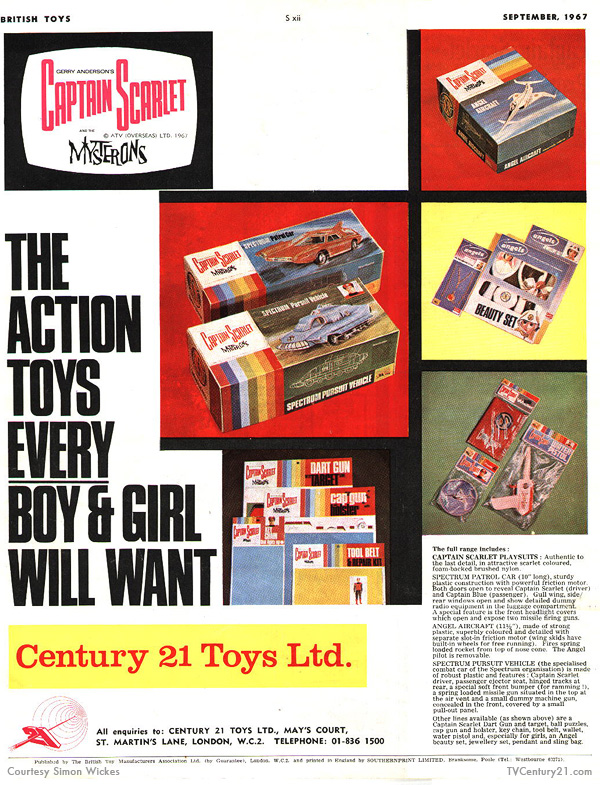 Captain Scarlet toy advert in 1967 Merchandising Supplement