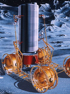 Lockheed moon base concept - vehicles moving cargo module