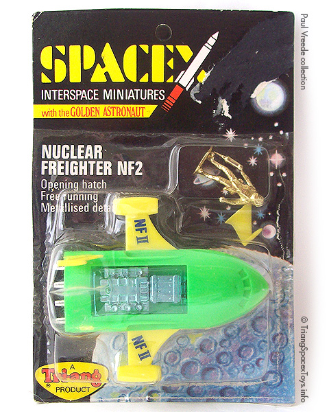 Spacex Nuclear Freighter NF2 earliest blister card - toy in earliest green over yellow