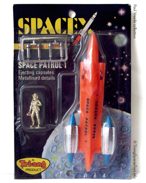 Spacex Space Patrol 1 card front - toy with early pale blue engine nacelles
