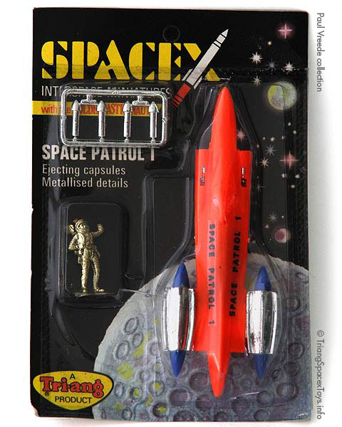 Spacex Space Patrol 1 card front - toy with late dark blue engine nacelles