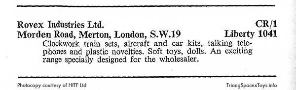 1969 Harrogate toy fair catalogue page detail