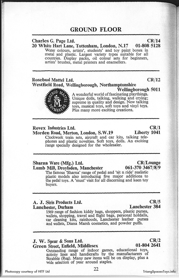 1969 Harrogate toy fair catalogue page