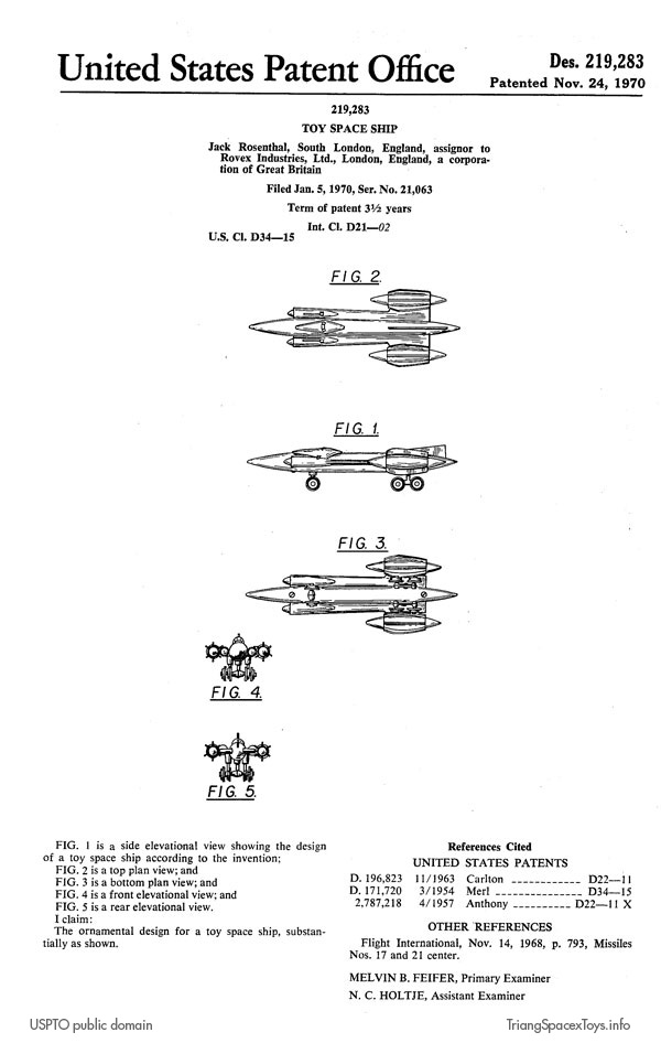 Space Patrol 1 - Space Command Ship design patent document