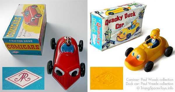 JR trademark on Comicars box and Quacky Duck car