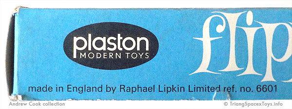 Revised Plaston trademark on Flippy Frogman box side