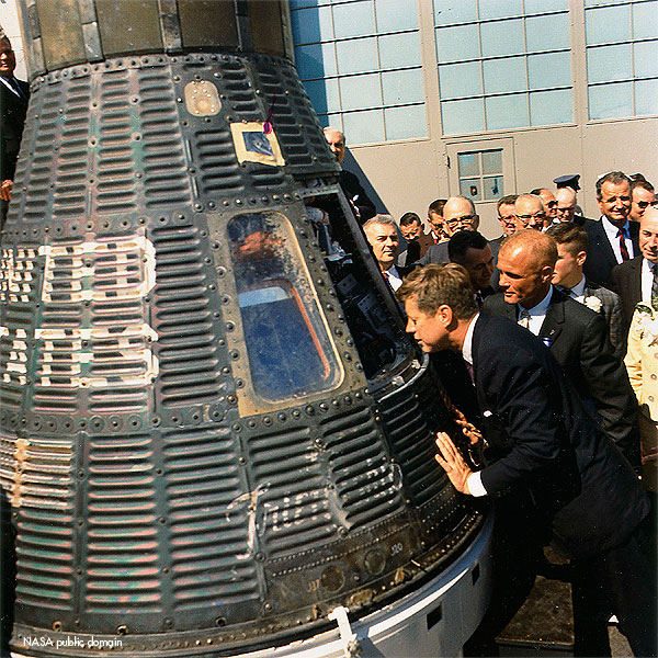 Mercury 6 being shown to Kennedy by Glenn
