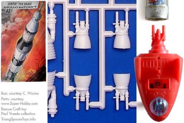 comparison of R6 and Airfix Saturn V engine parts