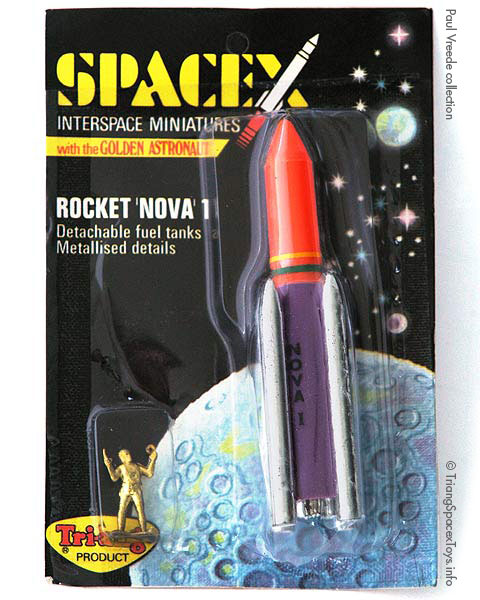 Spacex Rocket Nova 1 card - toy in later orange over purple