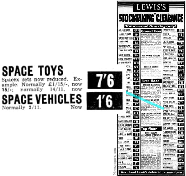 Spacex featured in 1970 Lewis clearance advert