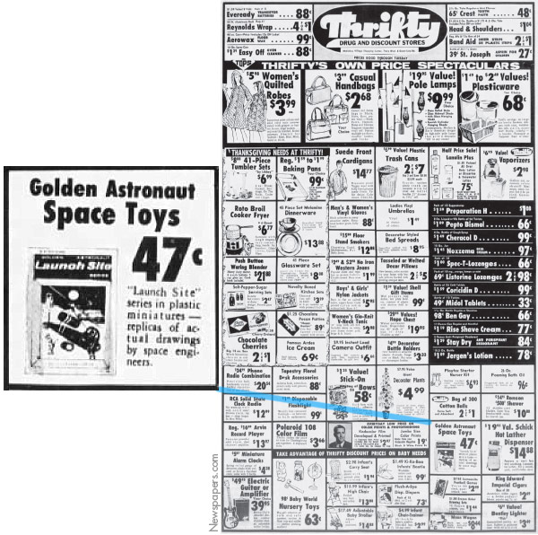 Golden Astronaut featured in 1969 Thrifty Stores advert