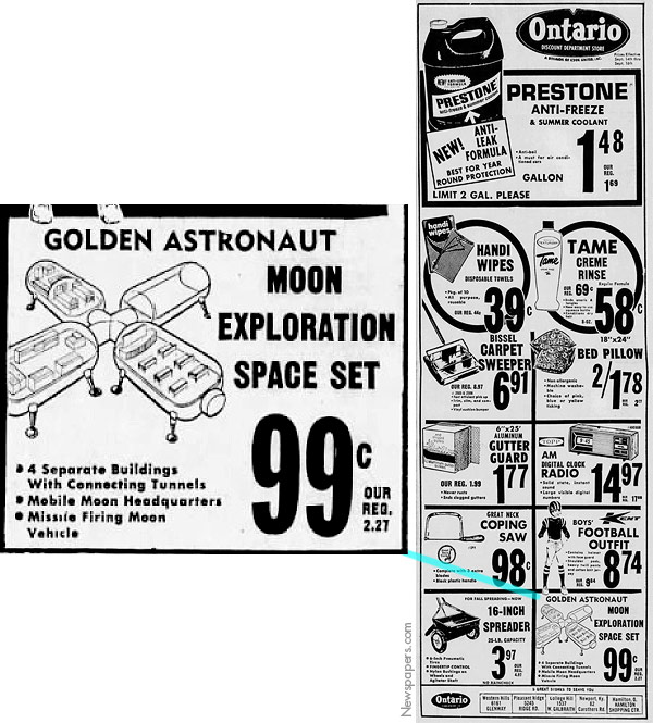 Golden Astronaut featured in 1970 Ontario Stores advert