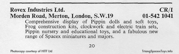 1970 Harrogate toy fair catalogue page detail